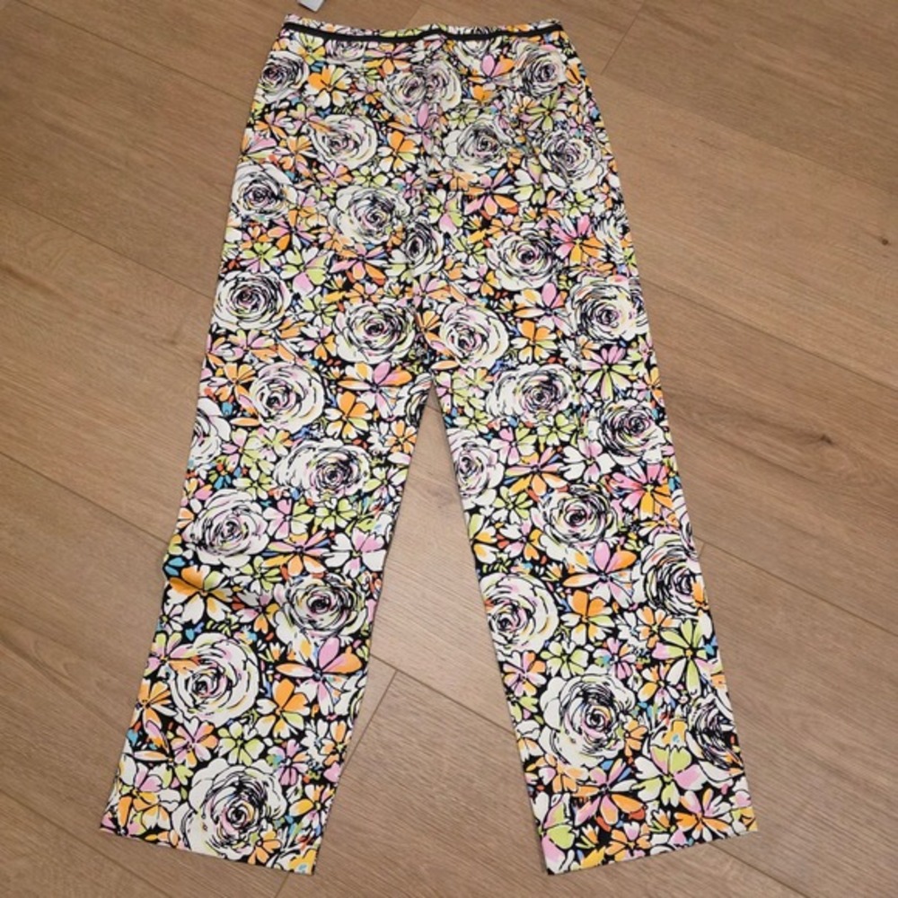 VTG Talbots Petites Pants Cropped Wide Leg Size 2P White Multi Color Floral NWT - Picture 9 of 10
